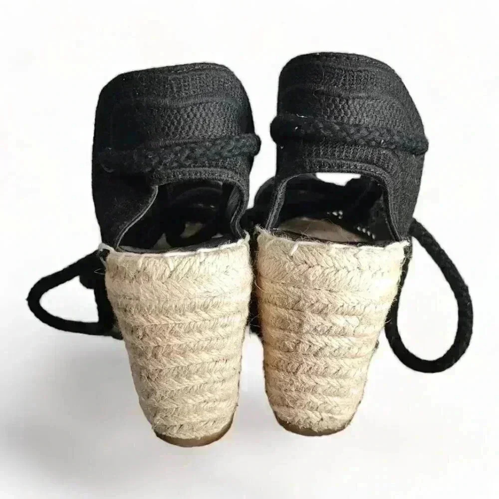 Christian Dior Granville Espadrille Wedge Black Women's 5 Textile Tie 36 - Picture 5 of 9